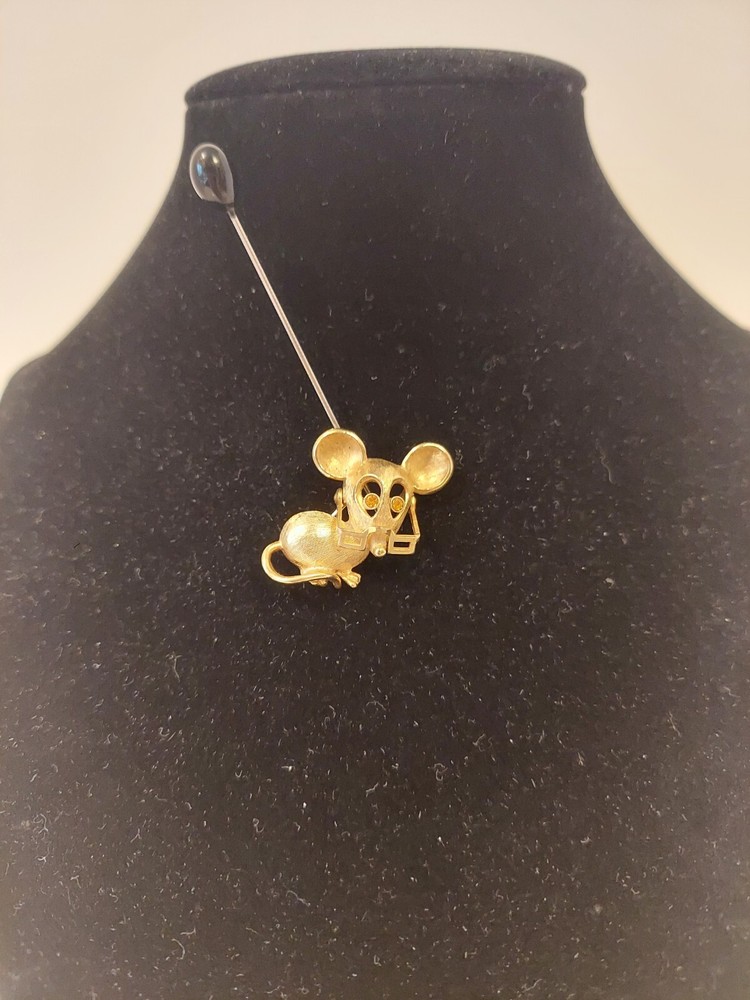 AVON Goldtone Mouse With Eye Glasses And Rhinestone Eyes