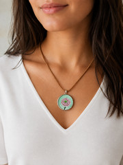 Vintage, Hand-Painted Flower Pendant Necklace on Genuine Leather Cord, 15” (L)