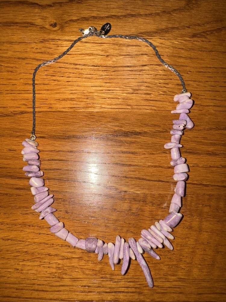 Signed Les Bernard Purple Lavender Branch Coral Rare Species Necklace 33″ Long