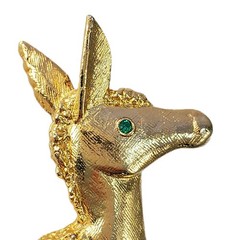 DONKEY Brooch Vintage Textured Green-eyed 1950s Gold Tone 2″