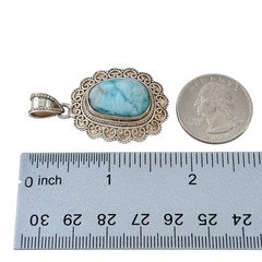 Vintage Sterling Silver 925 Larimar Filigree Pendant