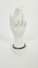 Vintage Chinese Black Cloisonné Enamel Bangle Bracelet Floral Hinged Gilt Brass