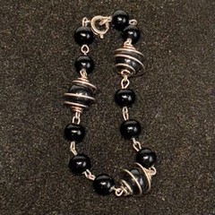 NECKLACE BRACELET EARRINGS set black acrylic metal caged screwbacks vintage