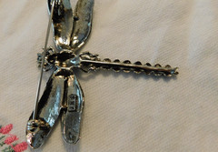 Dragonfly Black Crystal Rhinestone Brooch Vintage Pin Signed JHS