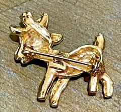 Vintage Gold Tone Reindeer with Red Rhinestone Eyes Brooch Pin