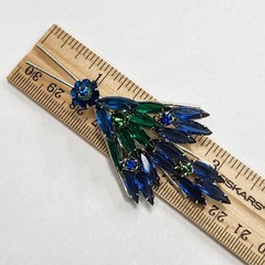 Vtg Juliana Margarita Navettes Blue Green Spray Brooch Pin Clip Earrings (READ)