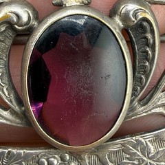 Vintage Sash Pin Brooch Grapes Flower Basket Purple Rhinestone
