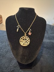Enameled Floral Gold Tone Necklace with Earrings Set Vintage Jewelry