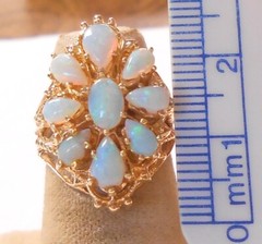Pear Oval Fiery Colors Opal 14K Yellow Gold Ring Size 4 Ornate Openwork Setting