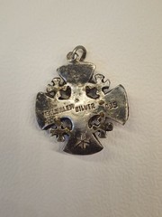 995 Silver Jerusalem Crusader Maltese Cross Pendant Ruby Red Cabochon Religious
