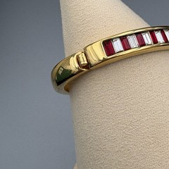 Swarovski Hinged Bangle Gold Tone Baguette Red Clear Crystal Bracelet SAL