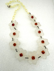 Vintage Lucite or acrylic whitish flowers with orange centers necklace