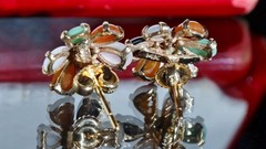 14k yellow gold earrings 2.50ct multi gemstone flower stud antique 3.10gr N3308