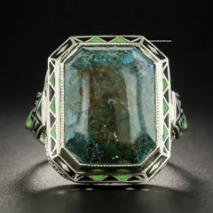 1930’s Vintage Art Deco Chalcedony (20 x 17 mm) Quartz In 925 Solid Silver Ring
