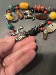 VINTAGE 8” DOUBLE STRAND NATURAL STONE MURANO BEAD LEATHER CHARM BRACELET TIBET