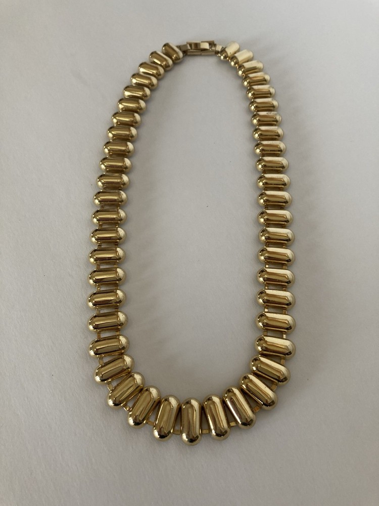 Vintage Gold-tone Chain Necklace Link Design With Rounded Capsule-Shaped Bars