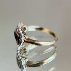 Antique 14K Gold Sapphire & Diamond Saddle Ring Victorian Edwardian Estate 7.25