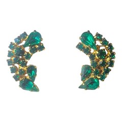 Vintage La Roco Emerald Rhinestone Clip‑On Earrings Gold‑Tone Mid‑Century Glam