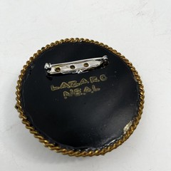 Stunning Vintage 1980s Signed Lazaro Neal Pin Brooch Black White Gold 3 in Round