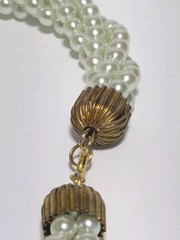 Vintage Pale Green Layered Imitation Pearl Bead Necklace With End Caps 17″