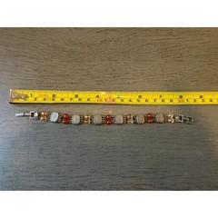 Vintage Avon Silver Tone Red Amber Crystal Link Bracelet and Stud Earring Set