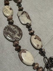 Chunky Stone Link Necklace Earth Tone Dark Silver Stone Chain Link 34 “