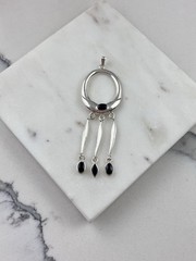 Vintage 925 Sterling Silver Black Onyx Modernist Fringe Pendant