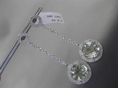 ANTIQUE LARGE 5.30CT DIAMOND & AAA AMETHYST 14K WHITE GOLD HALO HANGING EARRINGS