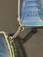 Vintage Japan Silver Pagoda Reverse Carved Opaline Glass Necklace