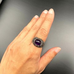 Vintage Israel Amethyst Sterling Silver Ring Size 9.75
