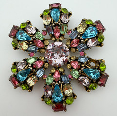 Hollycraft Pastel Rhinestone Parure Necklace Brooch Rings Earrings 6 Pc Lot 1953