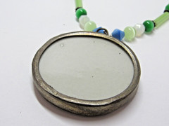 Vintage Silver Tone Glass Bead Necklace Floral Boho Retro Green Mod #J