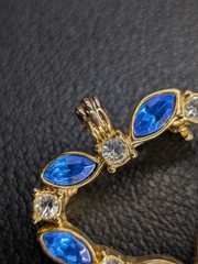 Vintage Gold Tone Heart Shaped Pendant – Blue and Clear Gemstones