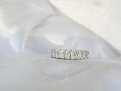 Vintage Sterling Silver 925 Emerald Cut Cubic Zirconia Eternity Band Ring Size 6
