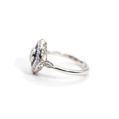 Art Deco 14K White Gold FN Round Lab Created Diamond & Sapphire Engagement Ring