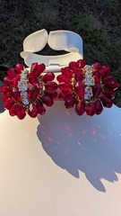Glamorous large vintage MCM rhinestone, red dangle crystal cha cha clip earrings