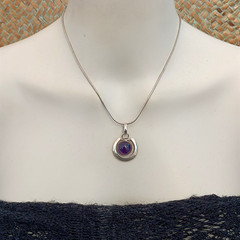 Sterling Silver Minimalist Necklace Modernist Solid Purple Stone Men Women VTG
