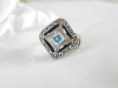 Sterling Silver 925 Heated Blue Topaz Etruscan Style Ring Size 9