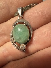Vintage 10K 14K Gold Jade Diamond Pendant Necklace Estate Lot#1752
