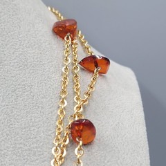 Vintage Necklace Gold tone Brown Station Extra Long 32 in