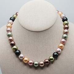 Lustrous Pastel Metallic Coated Glass Faux Pearls Earthy Jewel Tones 19 Inch