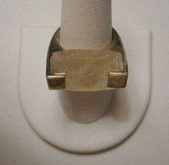Vintage Modernist Sterling 925 & Faceted Rutilated Quartz Ring 15.1g Size 8