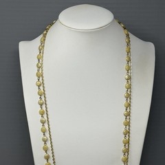 VTG Flapper Necklace Champagne Acrylic Beads Gold Tone Chain Double Strand 50″