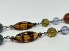 Liz Claiborne Multicolor Glass Lucite Beaded Necklace Autumn Colors 40 Inch VTG