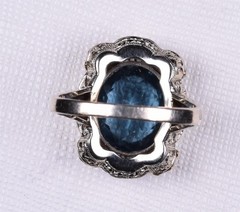 Vintage 14K White Gold Filigree Ring Yellow Gold Leaves Synthetic Spinel Size 7