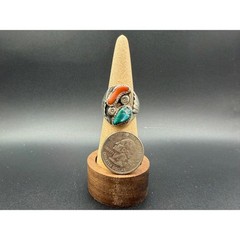 Vintage Native American Turquoise & Coral Ring Size 9 Sterling Silver Men’s Ring