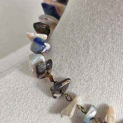 Single-Strand Choker Necklace Irregular Cut Abalone Chips Blue, White & Pink