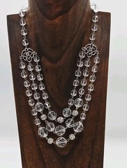 Robert Rose Art Deco Necklace Clear Acrylic Faceted Beads Layered 3 Row Couture