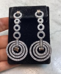 Vintage JJJ Signed Circle Sterling Silver CZ Champagne Drop Dangle Earrings