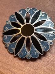 Vintage M. Ocampo Taxco Mexico Sterling Silver 925 Flower Brooch Pendant Inlay
